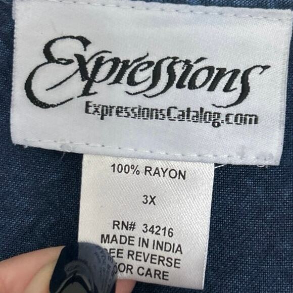 Vintage Expressions Blue Embroidered Rayon Maxi Dress Duster 3X Boho Festival - Picture 9 of 10